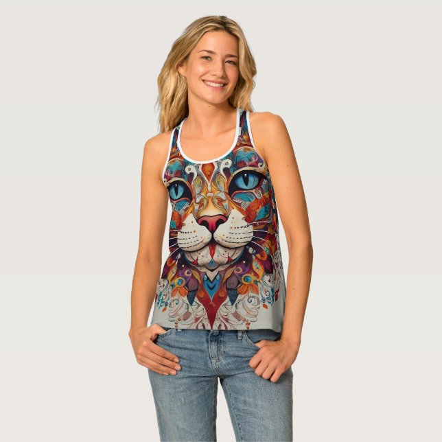 Mystic Boho Feline Mandala Tank Top (Front Full)