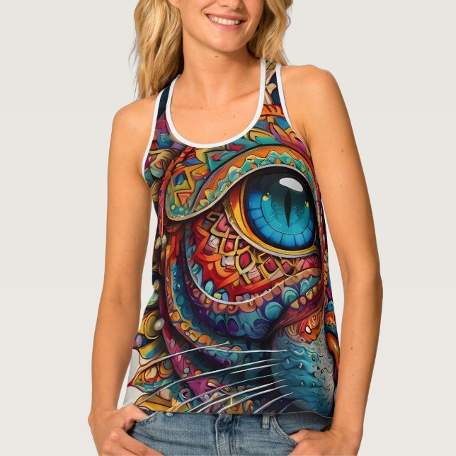 Mystic Boho Feline Mandala Tank Top (Front)