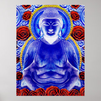 Mystic Buddha - Cool Blue & Red Tones Poster
