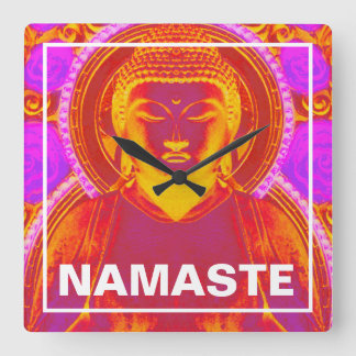 Mystic Buddha - Pink & Orange Square Wall Clock