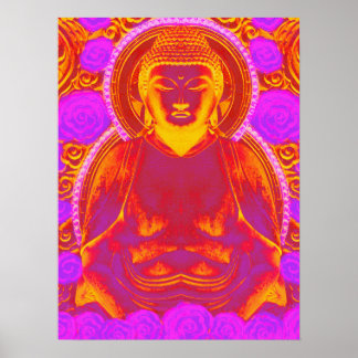 Mystic Buddha - Pink & Orange Vibrant Tones Poster