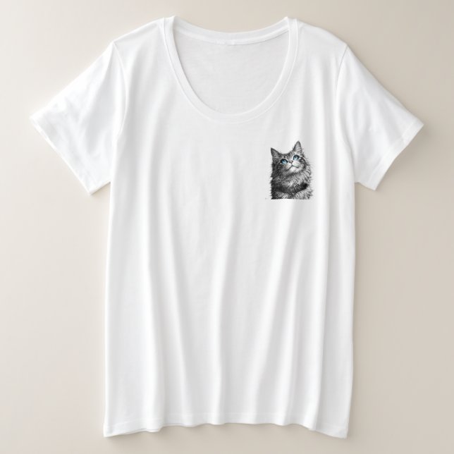 Mystic Cat Blue Eyes Gothic Witchy Art Plus Size T-Shirt (Design Front)