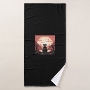 Mystic Cat_ Japan’s Pumpkins & Cherry Blossoms Bath Towel
