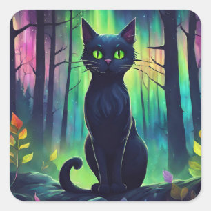 Mystic Cat of the Northern Lights Square Sticker