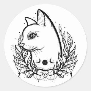 Mystic Cat Stay Magical Halloween Magic Moonphases Classic Round Sticker