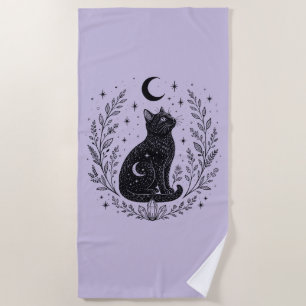 Mystic cat under the moon beach towel