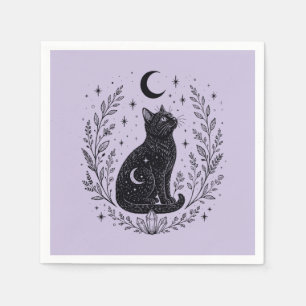Mystic cat under the moon napkins