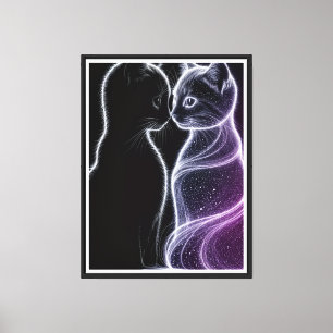 Mystic Cats – Black and Light Duo on Dark Canvas Print