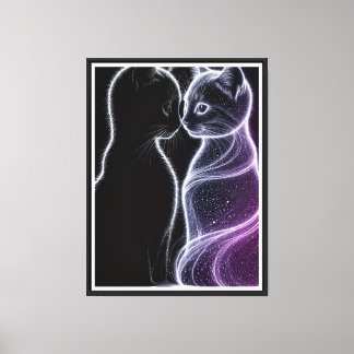 Mystic Cats – Black and Light Duo on Dark Canvas Print