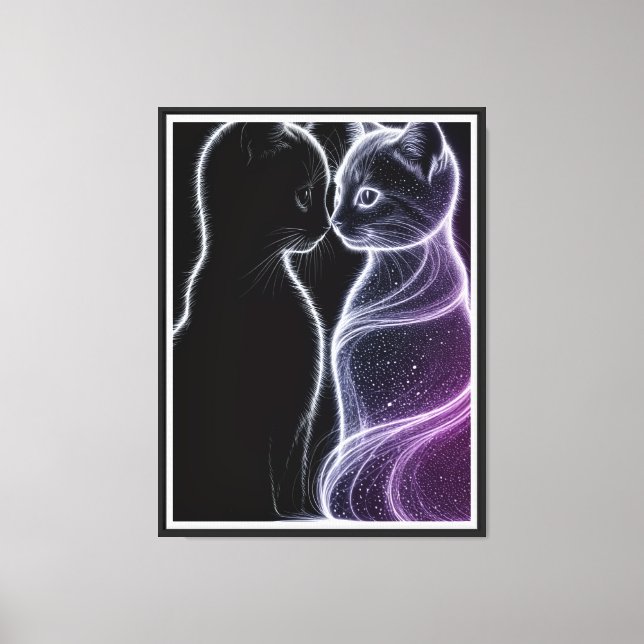 Mystic Cats – Black and Light Duo on Dark Canvas Print (Front)