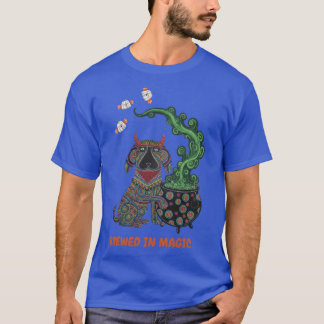 Mystic Cauldron Guardian Enchanted Horned Dog Art  T-Shirt