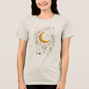 Mystic Celestial Winter   Fantasy Moon & Golden Fl Tri-Blend Shirt