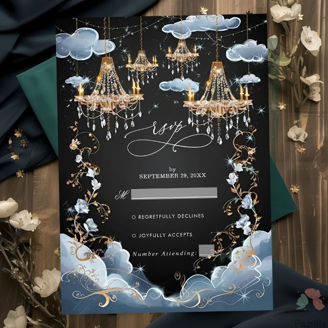 Mystic Clouds Opulent Chandelier Wedding RSVP Card (Creator Uploaded)