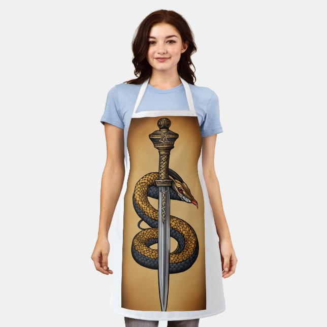 Mystic Coil Snake & Dagger Dragon Tee Apron (Worn)