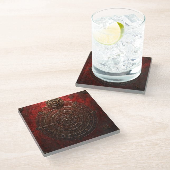 Mystic Compass Rose Glass Coaster (Angled)