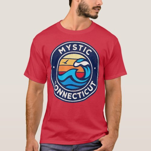 Mystic Connecticut CT Vintage Nautical Waves Desig T_Shirt