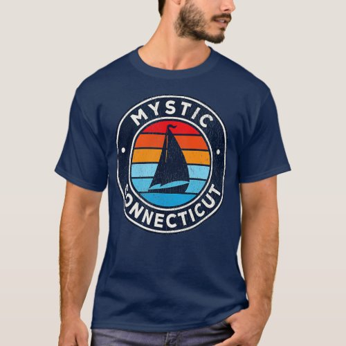 Mystic Connecticut CT Vintage Sailboat Retro 70s  T_Shirt