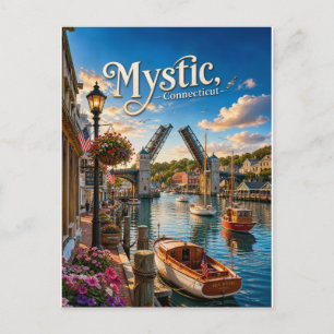 Mystic, Connecticut Drawbridge Harbor Sunset Invitation Postcard