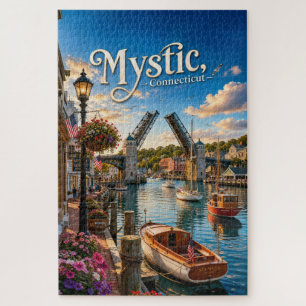 Mystic, Connecticut Drawbridge Harbor Sunset Jigsaw Puzzle