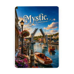 Mystic, Connecticut Drawbridge Harbor Sunset Magnet