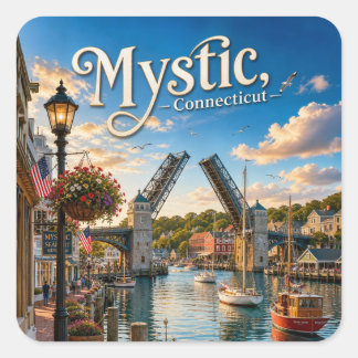 Mystic, Connecticut Drawbridge Harbor Sunset Square Sticker