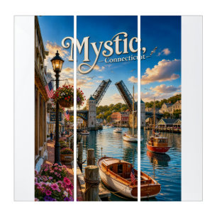 Mystic, Connecticut Drawbridge Harbor Sunset Triptych