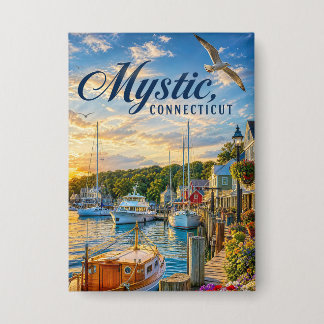 Mystic, Connecticut Harbor Sunset Button