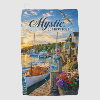 Mystic, Connecticut Harbor Sunset Golf Towel