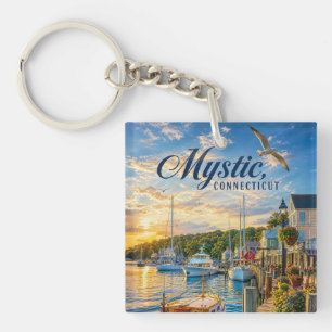 Mystic, Connecticut Harbor Sunset Keychain