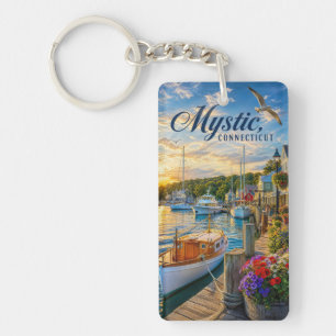 Mystic, Connecticut Harbor Sunset Keychain