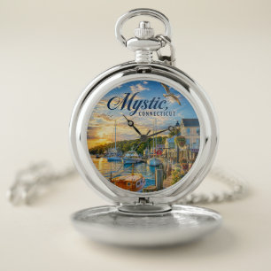 Mystic, Connecticut Harbor Sunset Pocket Watch