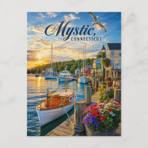 Mystic, Connecticut Harbor Sunset Postcard