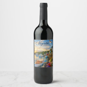 Mystic, Connecticut Harbor Sunset Wine Label