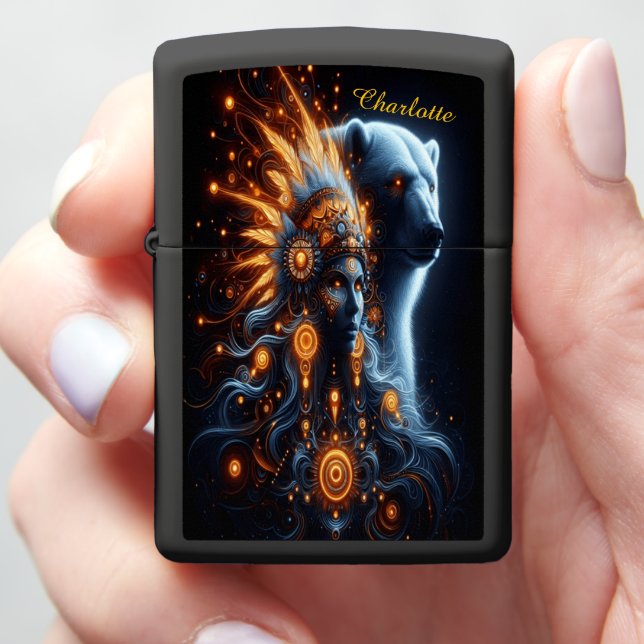 Mystic Connection Between Woman and Polar Bear B Zippo Lighter (In Hand)