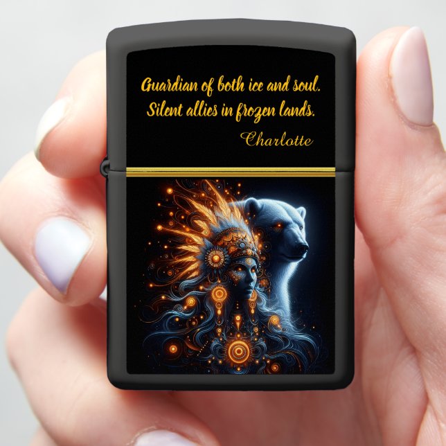 Mystic Connection Between Woman and Polar Bear Zippo Lighter (In Hand)