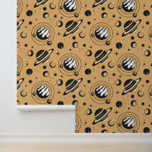 Mystic Cosmic Planet Saturn Seamless Pattern Gold