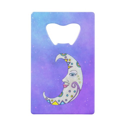 Mystic Crescent Moon Colorful Decorations Face Sky Credit Card Bottle Opener