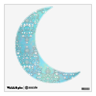 Mystic Crescent Moon in a Blue Damask Wall Decal