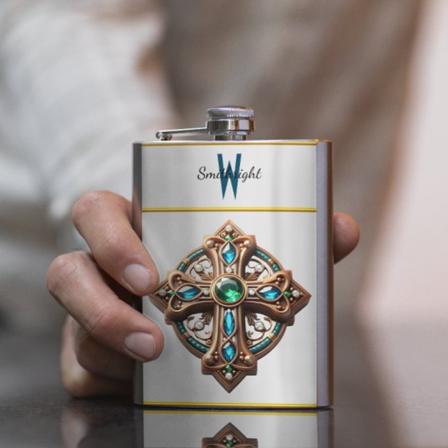 Mystic Cross Brooch With Blue and Green Gemstones Flask (Creator Uploaded)