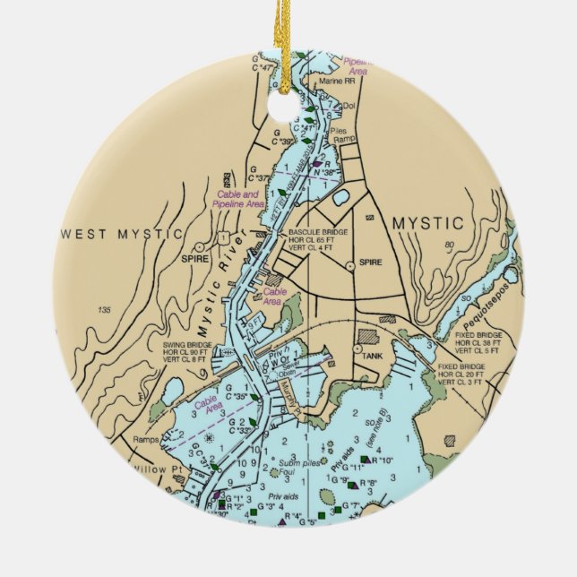 Mystic CT Chart Ceramic Ornament (Back)