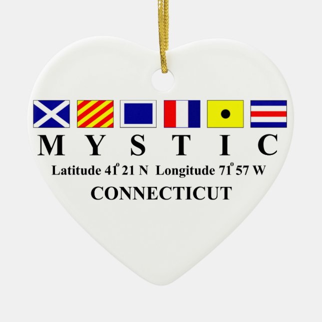 Mystic, CT - Longtitude & Latitude Ceramic Ornament (Front)