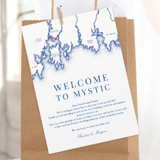 Mystic CT Map Wedding Welcome Itinerary Navy Blue Thank You Card