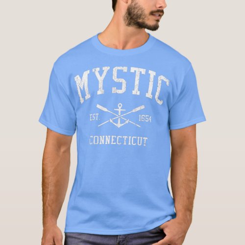 Mystic CT Vintage Crossed Oars  Boat Anchor Sports T_Shirt