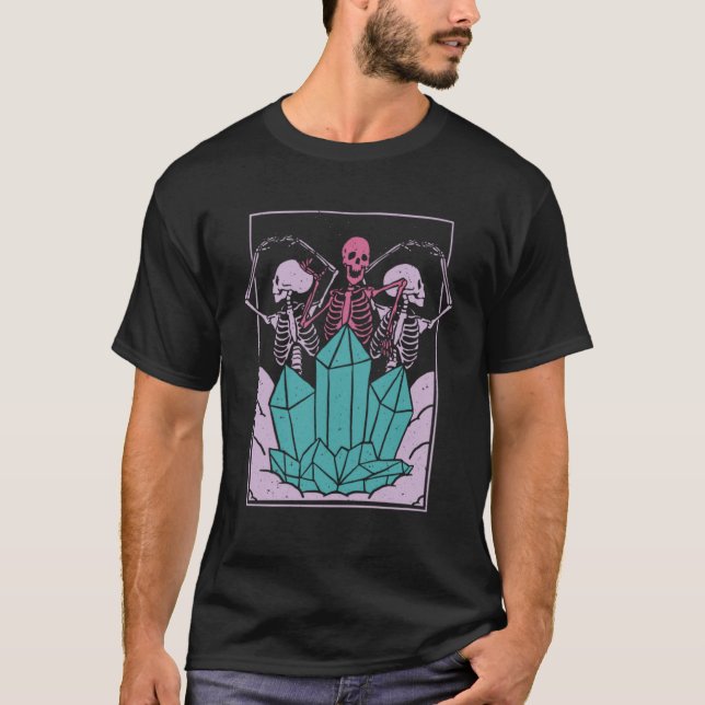 Mystic Dancing Skeleton Witchy Celestial Crystal P T-Shirt (Front)