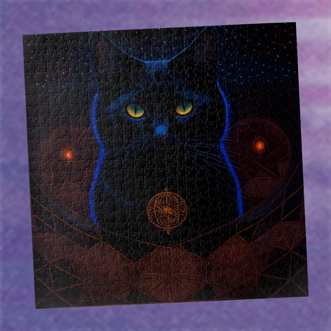 Mystic Dark Celestial Black Cat Fantasy Art Jigsaw Puzzle (Creator Uploaded)