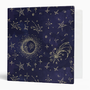 Mystic design vintage style. Eye, moon, stars 3 Ring Binder