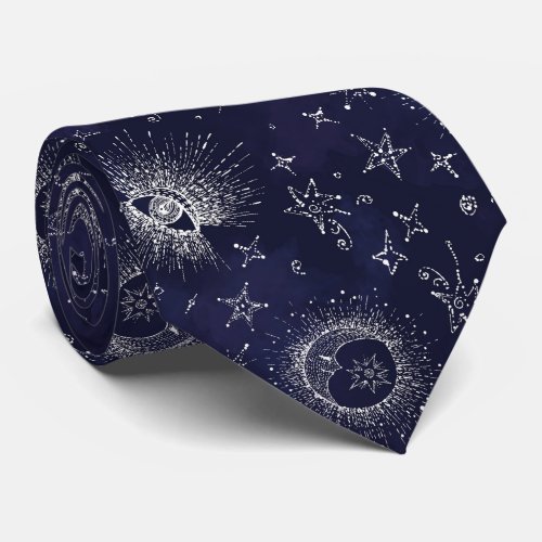 Mystic design vintage style Eye moon stars Neck Tie