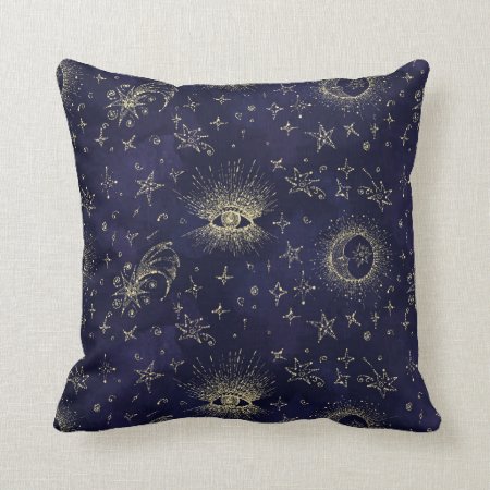 Mystic Design Vintage Style. Eye, Moon, Stars Throw Pillow
