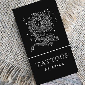 Mystic Dragon Black & White Tattoo Artist Modern Business Card