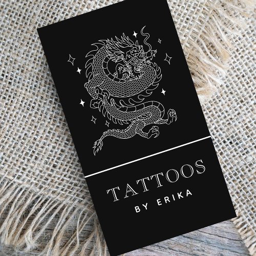 Mystic Dragon Black  White Tattoo Artist Modern Business Card